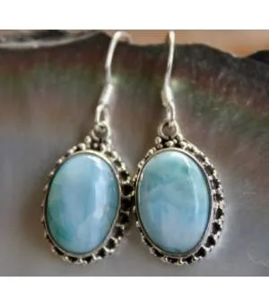 Boucles d'oreilles ethnique argent pierre de larimar