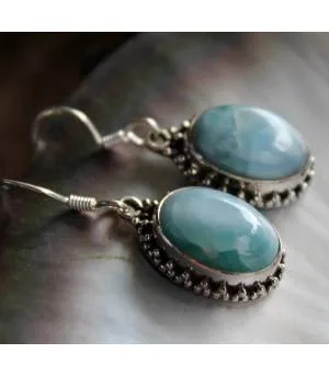 Boucles d'oreilles ethnique argent pierre de larimar