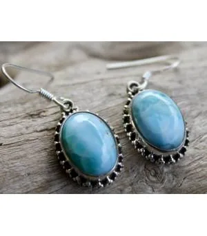 Boucles d'oreilles ethnique argent pierre de larimar