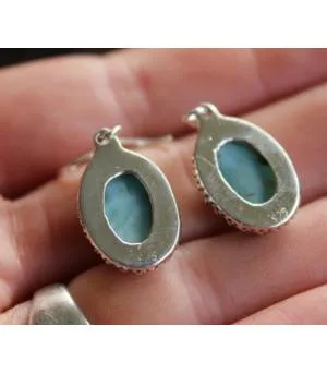 Boucles d'oreilles ethnique argent pierre de larimar