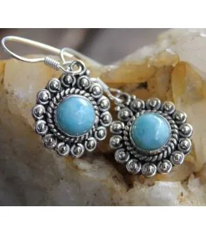 Boucles d'oreilles ethniques argent pierres larimar