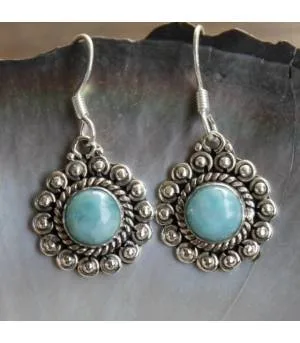 Boucles d'oreilles ethniques argent pierres larimar
