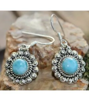 Boucles d'oreilles ethniques argent pierres larimar