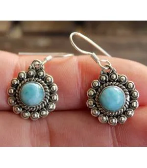 Boucles d'oreilles ethniques argent pierres larimar
