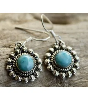 Boucles d'oreilles ethniques argent pierres larimar