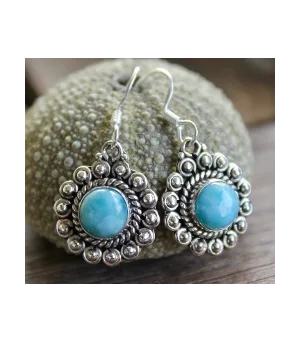Boucles d'oreilles ethniques argent pierres larimar