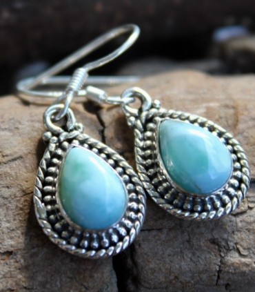 Boucles d'oreilles argent bijoux ethnique pierres naturelles larimar