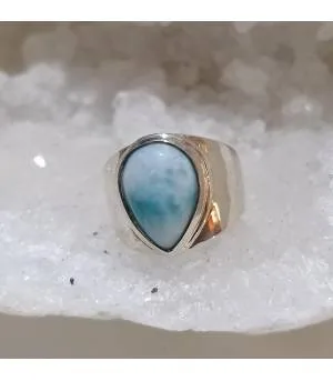Bague argent chevalière pierre Larimar