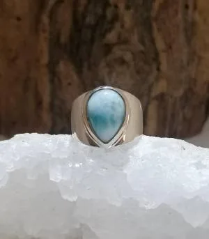 Bague argent chevalière pierre Larimar