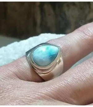 Bague argent chevalière pierre Larimar