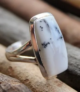 Bague argent bijoux pierre naturelle agate dendritique Shantilight