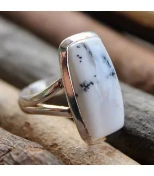 Bague argent bijoux pierre naturelle agate dendritique Shantilight