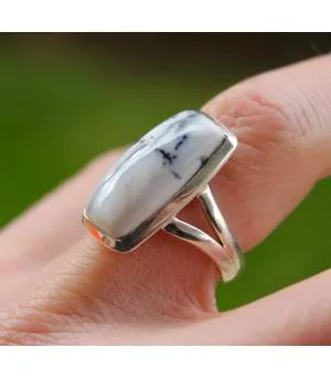 Bague argent bijoux pierre naturelle agate dendritique Shantilight