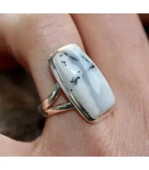 Bague argent bijoux pierre naturelle agate dendritique Shantilight