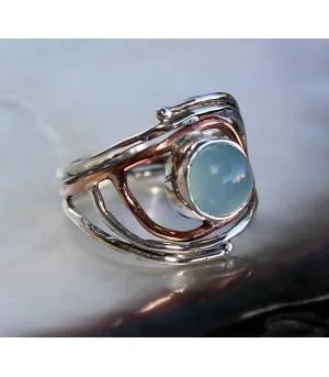 Bague argent et cuivre bijoux pierre naturelle calcédoine Shantilight
