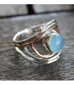 Bague argent et cuivre bijoux pierre naturelle calcédoine Shantilight