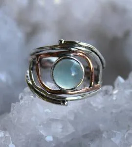 Bague argent et cuivre bijoux pierre naturelle calcédoine Shantilight