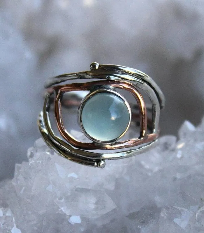 Bague argent et cuivre bijoux pierre naturelle calcédoine Shantilight