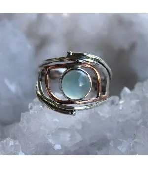 Bague argent et cuivre bijoux pierre naturelle calcédoine Shantilight