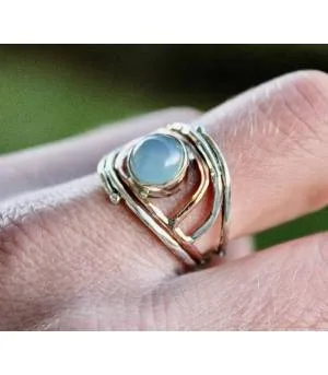 Bague argent et cuivre bijoux pierre naturelle calcédoine Shantilight