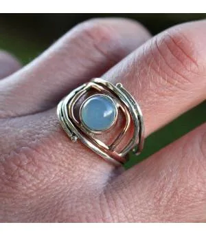 Bague argent et cuivre bijoux pierre naturelle calcédoine Shantilight