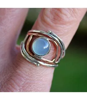 Bague argent et cuivre bijoux pierre naturelle calcédoine Shantilight