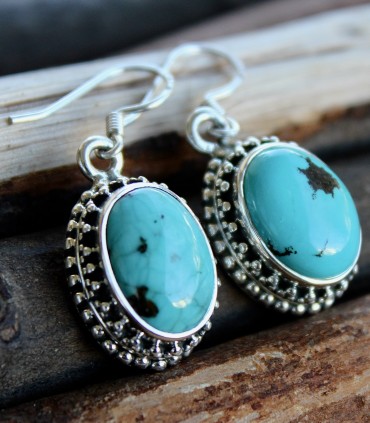 Boucles d'oreilles pierres naturelles turquoise bijoux argent Shantilight