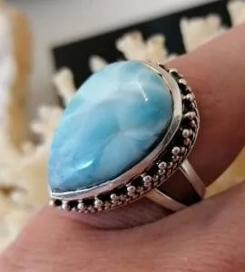 Bague argent ethnique pierre Larimar