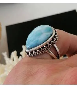 Bague argent ethnique pierre Larimar