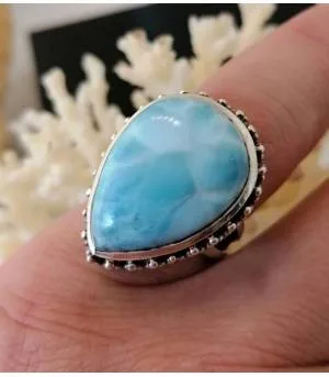 Bague argent ethnique pierre Larimar