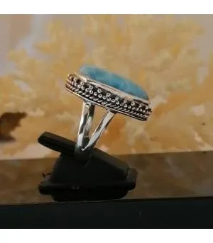 Bague argent ethnique pierre Larimar