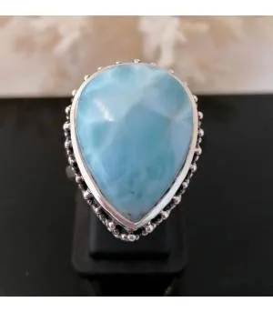 Bague argent ethnique pierre Larimar