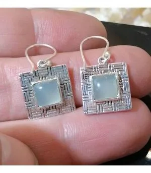 Boucles d'oreilles en argent bijoux moderne pierre calcédoine Shantilight