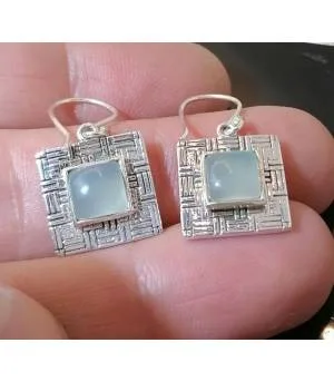 Boucles d'oreilles en argent bijoux moderne pierre calcédoine Shantilight