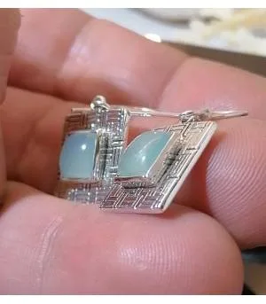 Boucles d'oreilles en argent bijoux moderne pierre calcédoine Shantilight