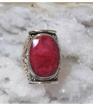 Bague ethnique bijou argent pierre naturelle racine de rubis