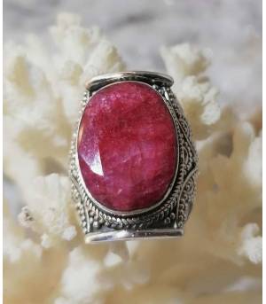 Bague ethnique bijou argent pierre naturelle racine de rubis