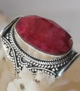 Bague ethnique bijou argent pierre naturelle racine de rubis