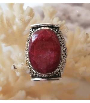 Bague ethnique bijou argent pierre naturelle racine de rubis
