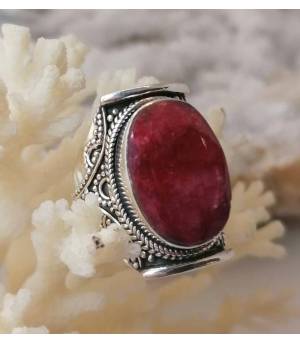 Bague ethnique bijou argent pierre naturelle racine de rubis
