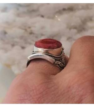 Bague ethnique bijou argent pierre naturelle racine de rubis