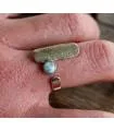 Bague argent ajustable plaque texturée pierre naturelle Larimar