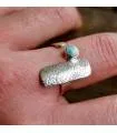 Bague argent ajustable plaque texturée pierre naturelle Larimar