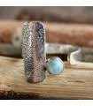 Bague argent ajustable plaque texturée pierre naturelle Larimar