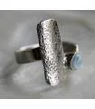 Bague argent ajustable plaque texturée pierre naturelle Larimar