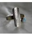 Bague argent ajustable plaque texturée pierre naturelle Larimar