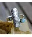 Bague argent ajustable plaque texturée pierre naturelle Larimar