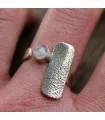 Bague argent ajustable plaque texturée pierre de lune naturelle