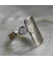 Bague argent ajustable plaque texturée pierre de lune naturelle