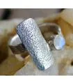 Bague argent ajustable plaque texturée pierre de lune naturelle